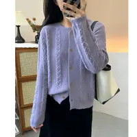 温柔风韩系小香风镂空花边圆领针织开衫宽松慵懒风薄秋洋气外套新