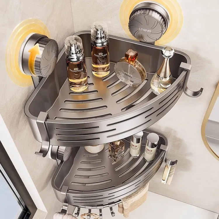 加高吸盘卫生间三角置物架壁挂式浴室收纳架挂墙架洗漱洗护浴室架