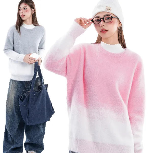 IDLE IDOL仿貂针织衫渐变色毛衣2025秋冬新款情侣保暖土纯穿搭ins