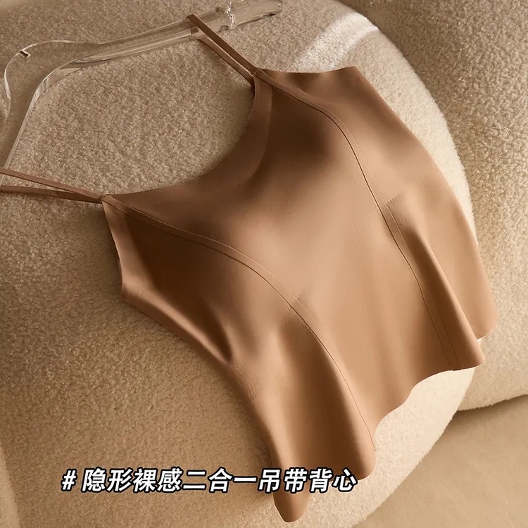 韩国粉底液隐形吊带背心女士带胸垫一体式外穿无痕美背防走光上衣
