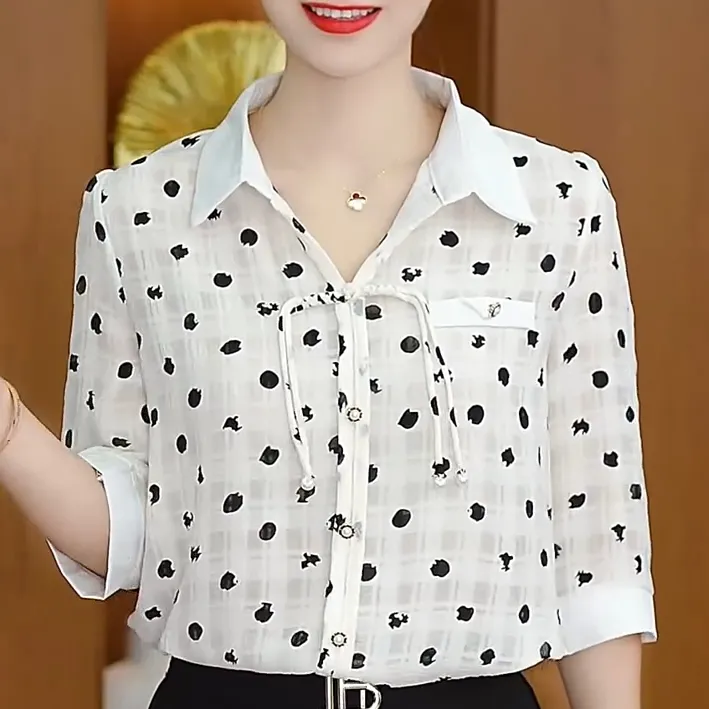 中老年妈妈夏季七分袖衬衫2025新款宽松显瘦百搭减龄女装POLO领衫