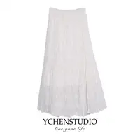 YCS【自由】法式舒适白色长裙垂感半身裙女设计感高腰A字蛋糕裙W004