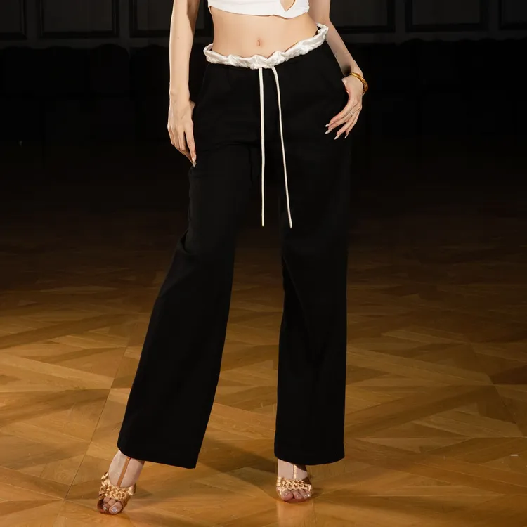 笑笑拉丁舞春夏练功裤运动女成人跳舞裤百搭裤长直筒舞蹈x4-3