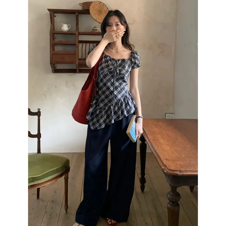 常规款短袖夏季常规方领衬衫女装修身外穿复古