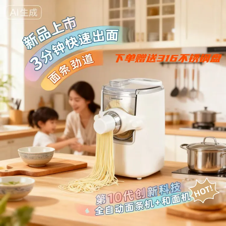 全网热卖厨冠面条机全自动家用和面压面劲道面小型多功能厨房神器