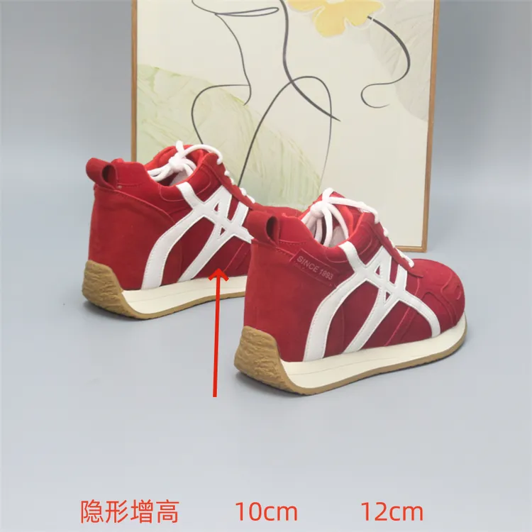 增高10cm秋冬季运动德训鞋内增高12cm女鞋真皮百搭圆头女鞋