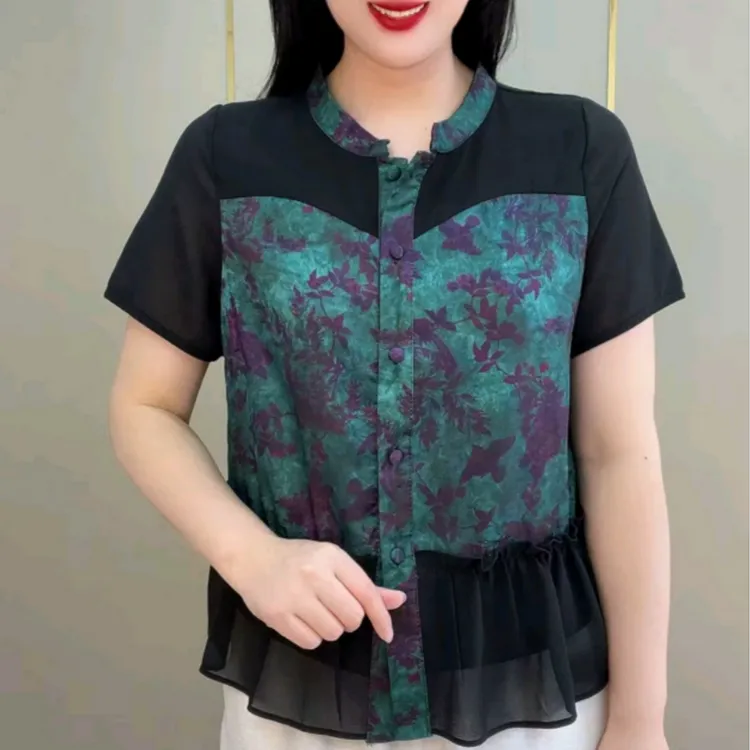 时尚妈妈高档气质休闲风短袖打底衫2025夏季新款百搭显瘦印花小衫