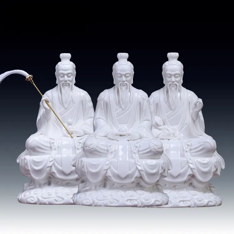七珍陶瓷摆件《祥云三清祖师像》元始道德灵宝天尊家用神像