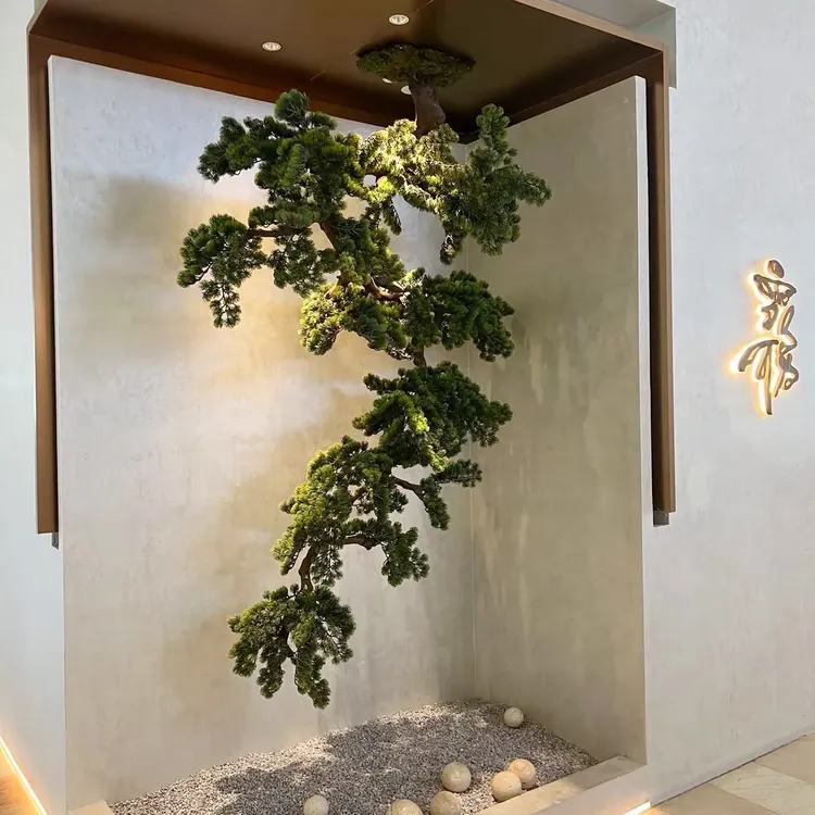 倒挂松树悬挂悬崖式松枝迎客松壁挂侧挂景观橱窗绿植造景仿生摆件
