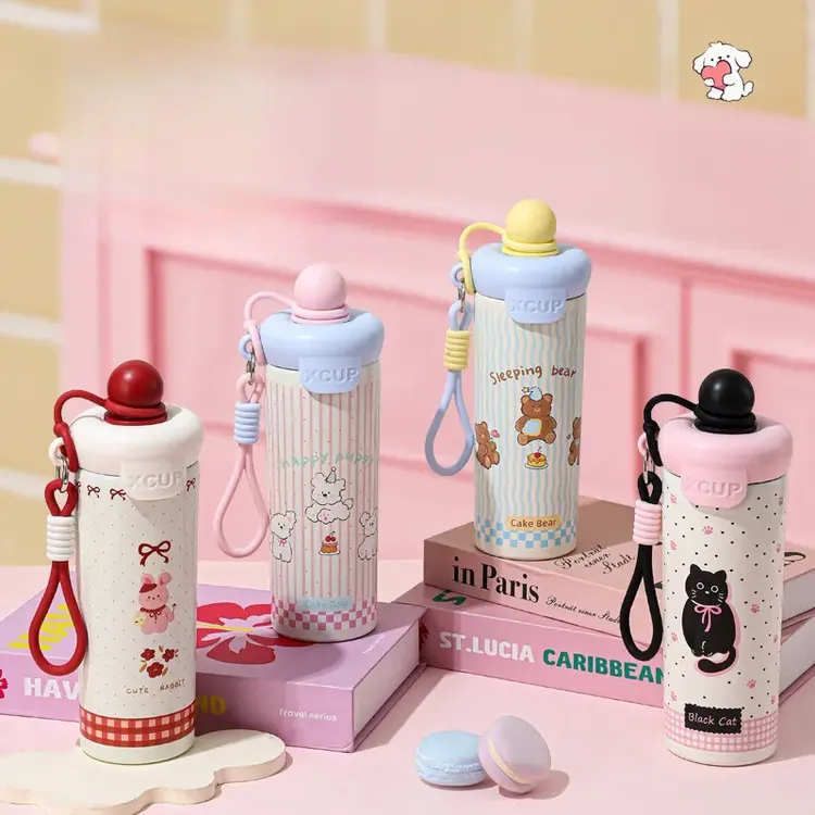 新款不锈钢高颜值保温杯户外便携提绳吸管杯可爱浮球冰霸水杯