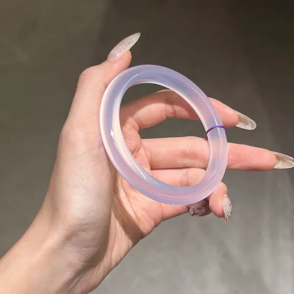 天然冰透玛瑙紫罗兰玉手镯礼物高冰淡紫色玉髓手镯女款多样性发一