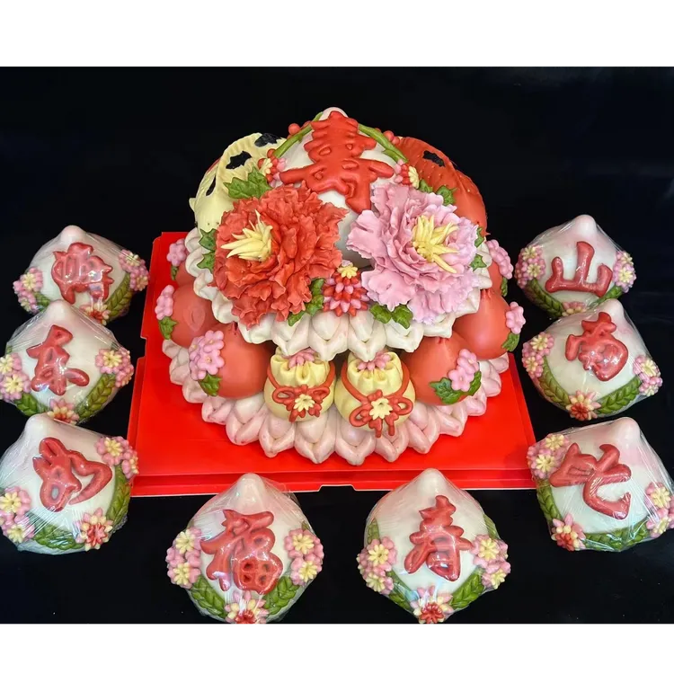 牡丹花开花胶东花饽饽长辈生日寿桃馍贺寿祝寿花膜蛋糕手工制作
