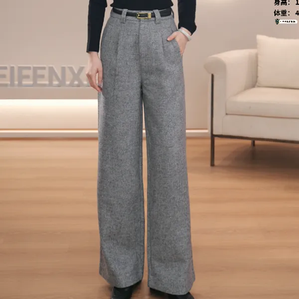 美芬轩【巴黎定格】西装羊毛直筒裤子女冬款保暖垂感休闲裤子C1328