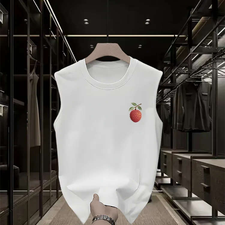 原点 荔枝T恤重磅纯棉个性创意国潮无袖印花高级感青少年背心上衣