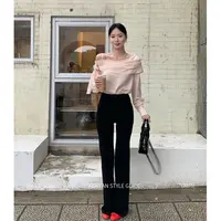 DH OFFICIAL 大花【瘦腿裤-升级版】黑色微喇垂感修身弹力高腰裤