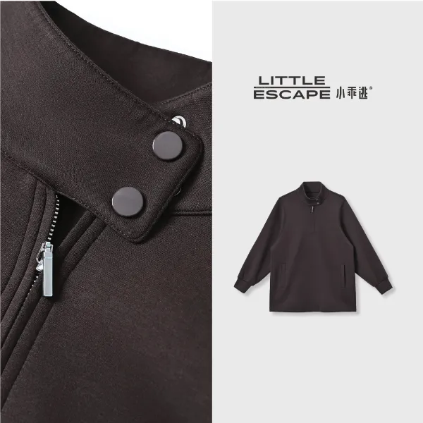 小乖逃双色！休闲舒适咖色卫衣长款高领立领宽松M9311