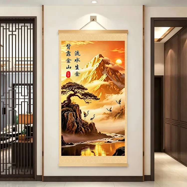 【认准正品】加厚新中式背靠金山客厅玄关书房挂画办公室店铺装饰画