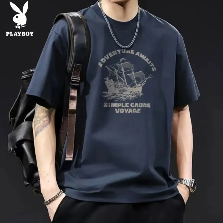PLAYBOY/花花公子短袖t恤男士夏季新款纯棉体恤休闲圆领百搭上衣