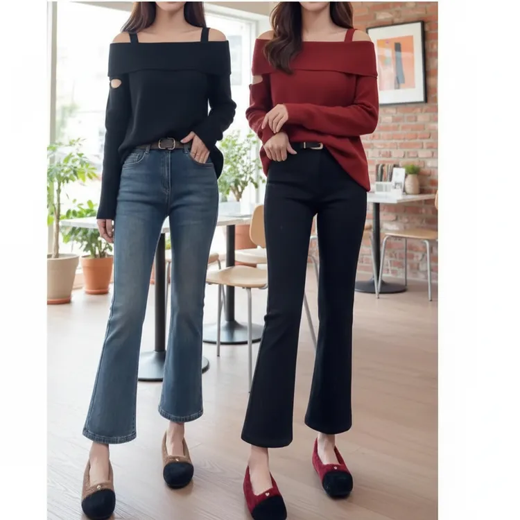 秋冬加绒加厚2025新款高腰遮肉显高显瘦大码微喇复古牛仔裤胖妹妹