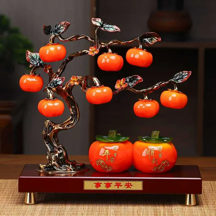 新款柿柿如意事事平安新中式玄关电视柜装饰品旺宅乔迁之喜礼物