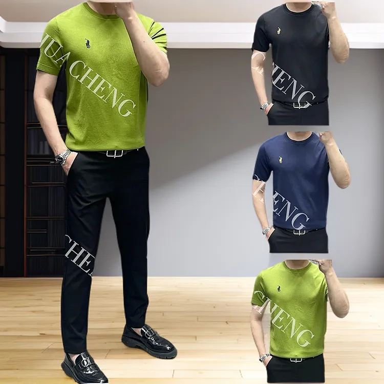 【HUACHENG】男士夏季百搭款老前锋针织圆领刺绣小马短袖 25086