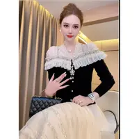 【淡月】重工钉珠拼接蕾丝轻奢百搭显瘦套头长袖上衣女