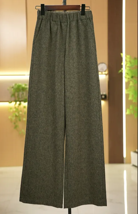 冬季双层加衬老钱风（重磅60%羊毛）直筒显瘦高腰微阔休闲羊毛裤