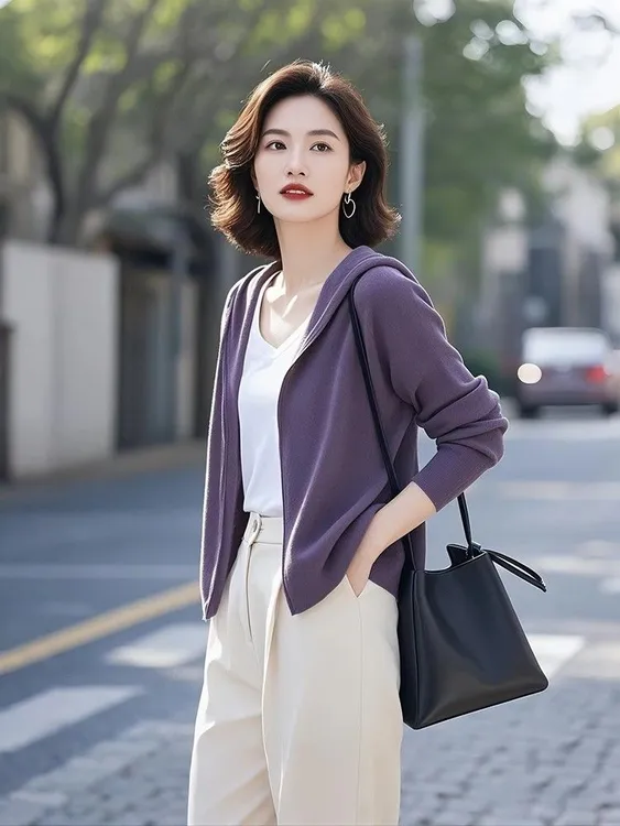 今年流行女装时髦洋气上衣独特漂亮连帽紫色卫衣外套春季2025新款