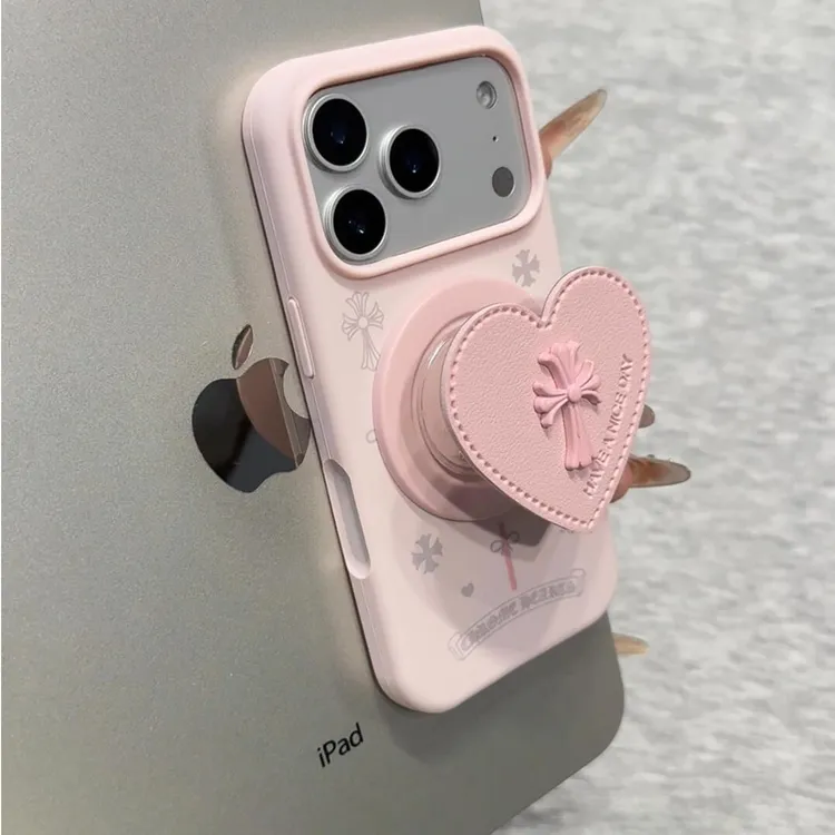 少女粉爱心十字架磁吸支架适用苹果17promax手机壳iphone16新款15