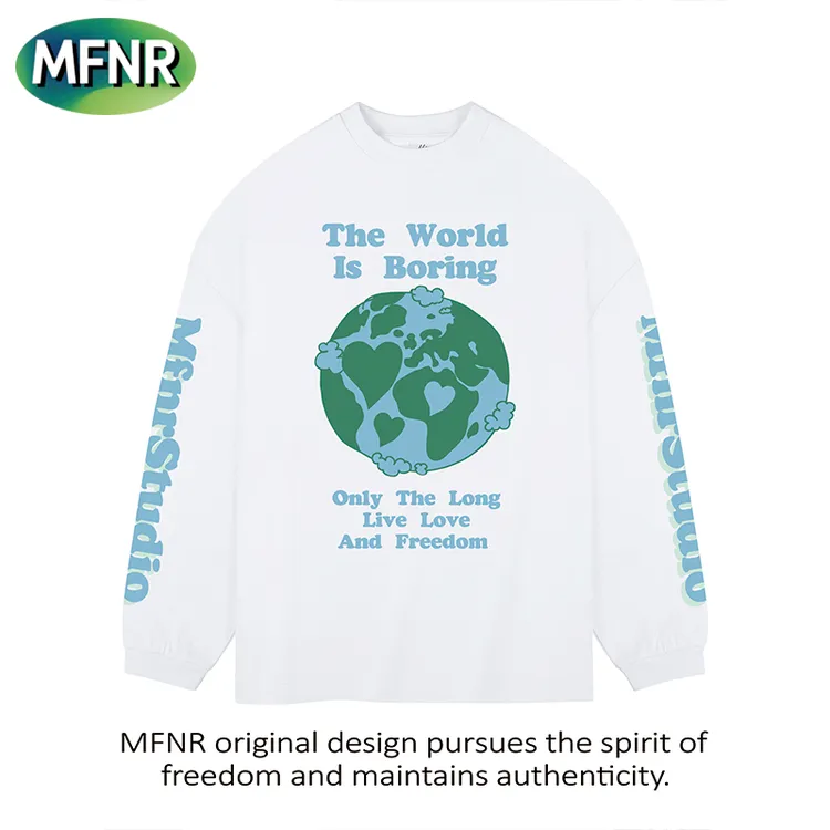 美式新款卡通设计印花长袖T恤秋季新款男女情侣圆领宽松打底上衣