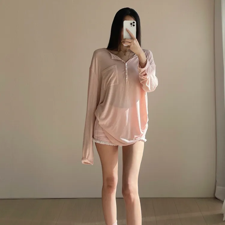 【消烦局长】莱赛尔天丝·软糯糯宽松舒适休闲亨利衫长袖女士T恤上衣