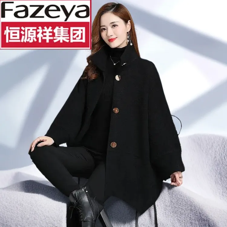 恒源祥集团彩羊宽松双面呢大衣大码胖mm加厚舒适外套春春季小个子