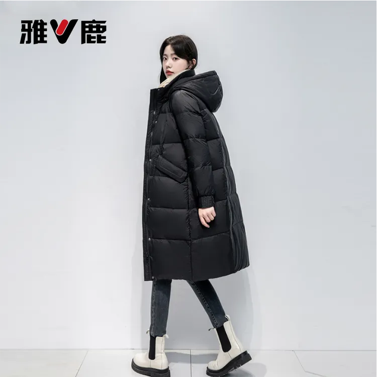 V/雅鹿中长款高品质女羽绒服过膝宽松保暖加厚外套御寒保暖