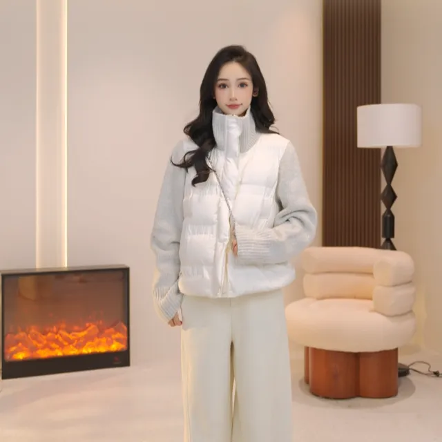 Basic House/百家好25百搭冬季拼接羽绒服套装两件套YDP68-1