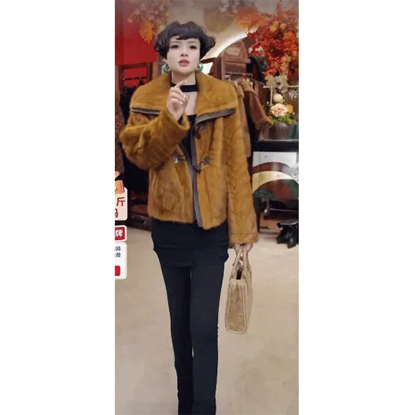 YJ-9557  《好运连连黄金葉》   时尚气质冬季保暖宽松短款外套