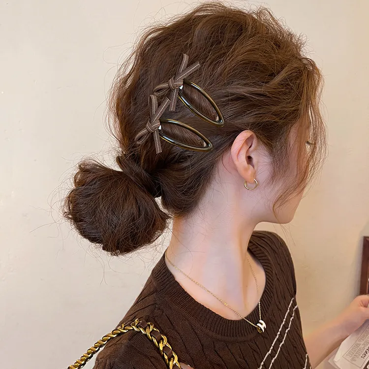 咖系蝴蝶结发夹女侧边bb夹前额发卡碎发边夹刘海夹子2025新款发饰