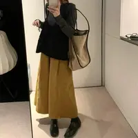 韩系简约时尚气质百搭松紧腰大阔腿灯芯绒休闲裤H9245