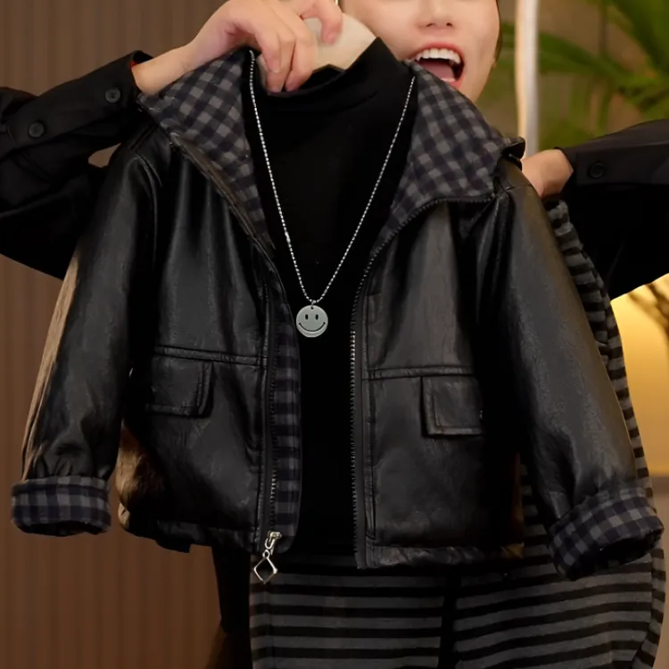 男童2025新款冬季加绒外套儿童宝宝连帽女童夹棉加厚皮衣夹克上衣