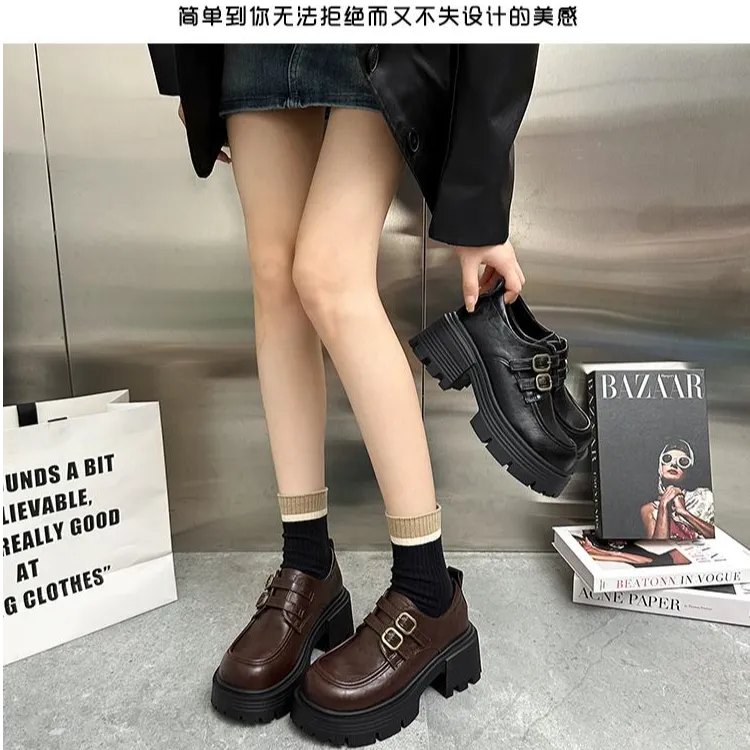 厚底百搭加绒双排扣乐福鞋女秋冬季新款玛丽珍英伦风阔腿裤必备鞋