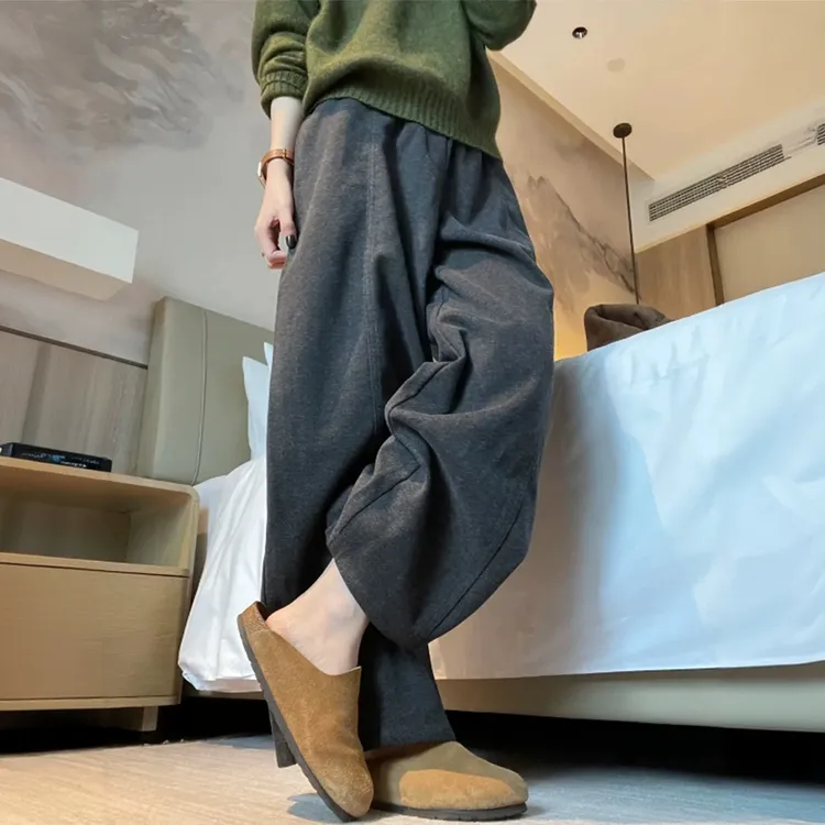 松弛感慵懒风垂感阔腿裤女秋冬薄绒遮胯裤子百搭宽松气质直筒长裤