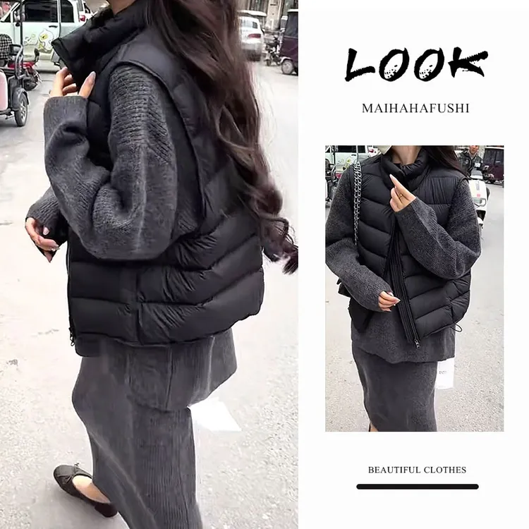 2025秋冬穿搭一整套女装韩版洋气棉服马甲百搭针织衫半身裙三件套