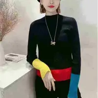 不支持退换/冬季拼接长袖女拼色毛针织衫打底衫5399469