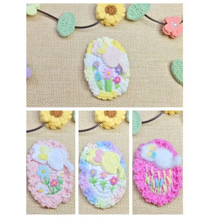 手工 毛线 钩织 花园刺绣小猫发夹