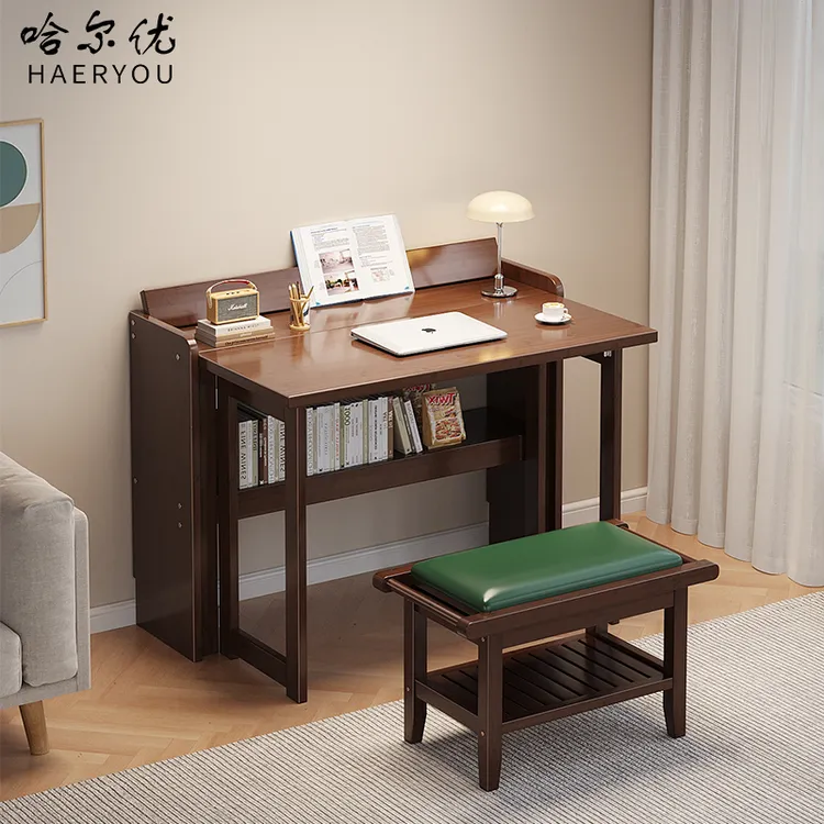 哈尔优书桌家用学习桌小户型客厅书房省空间折叠桌矫正坐姿写字桌