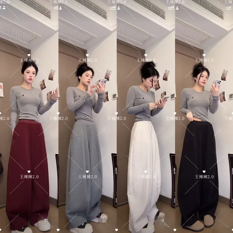 2025欧货新款加厚加绒松紧腰宽松女冬季无廓形弯刀阔腿气球裤女