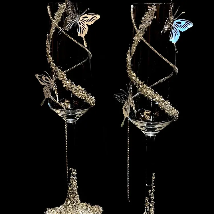 流苏灵动蝴蝶结婚敬酒杯新婚拍照出片神器杯子材料包送闺蜜礼物