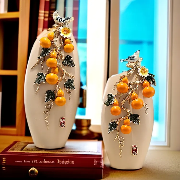 五福临门葫芦花瓶创意摆件高档客厅新中式玄关酒柜电视柜装饰B001