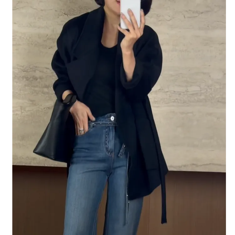 TANTAN 时尚韩版气质收腰秋冬短款毛呢外套3355