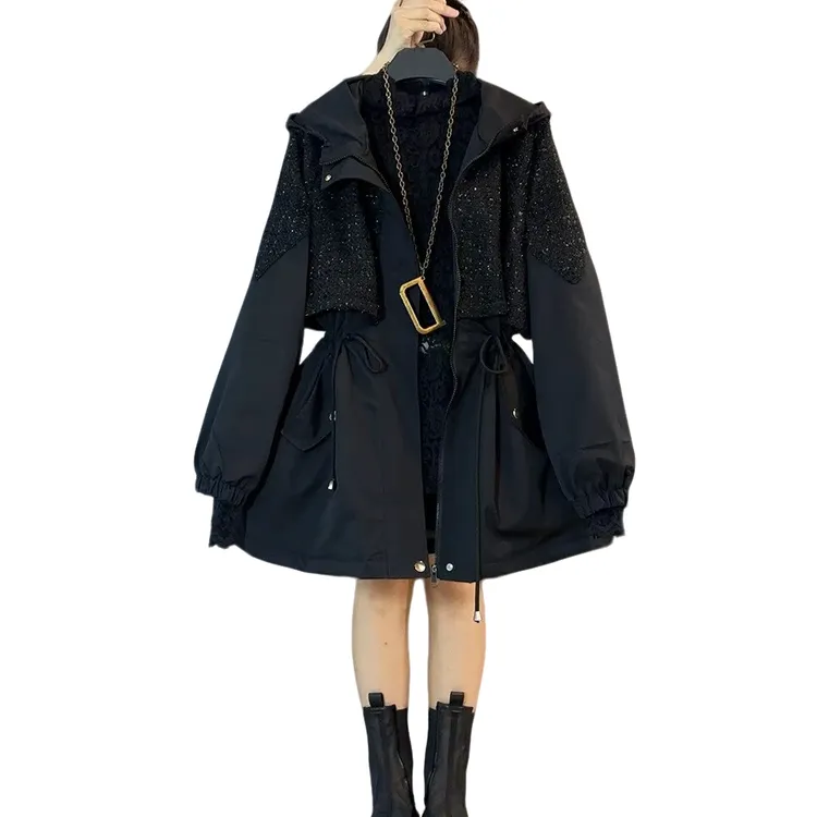 大维罗依PYM欧货收腰气质连帽小香风夹棉外套