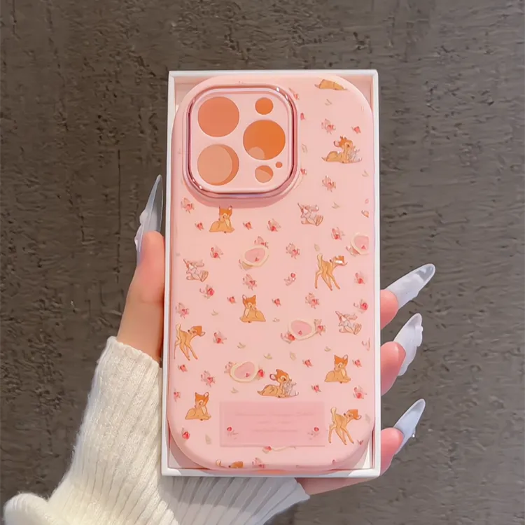 适用苹果15金属小胖妹Phone16手机壳华为p60玫瑰碎花小鹿斑比小众